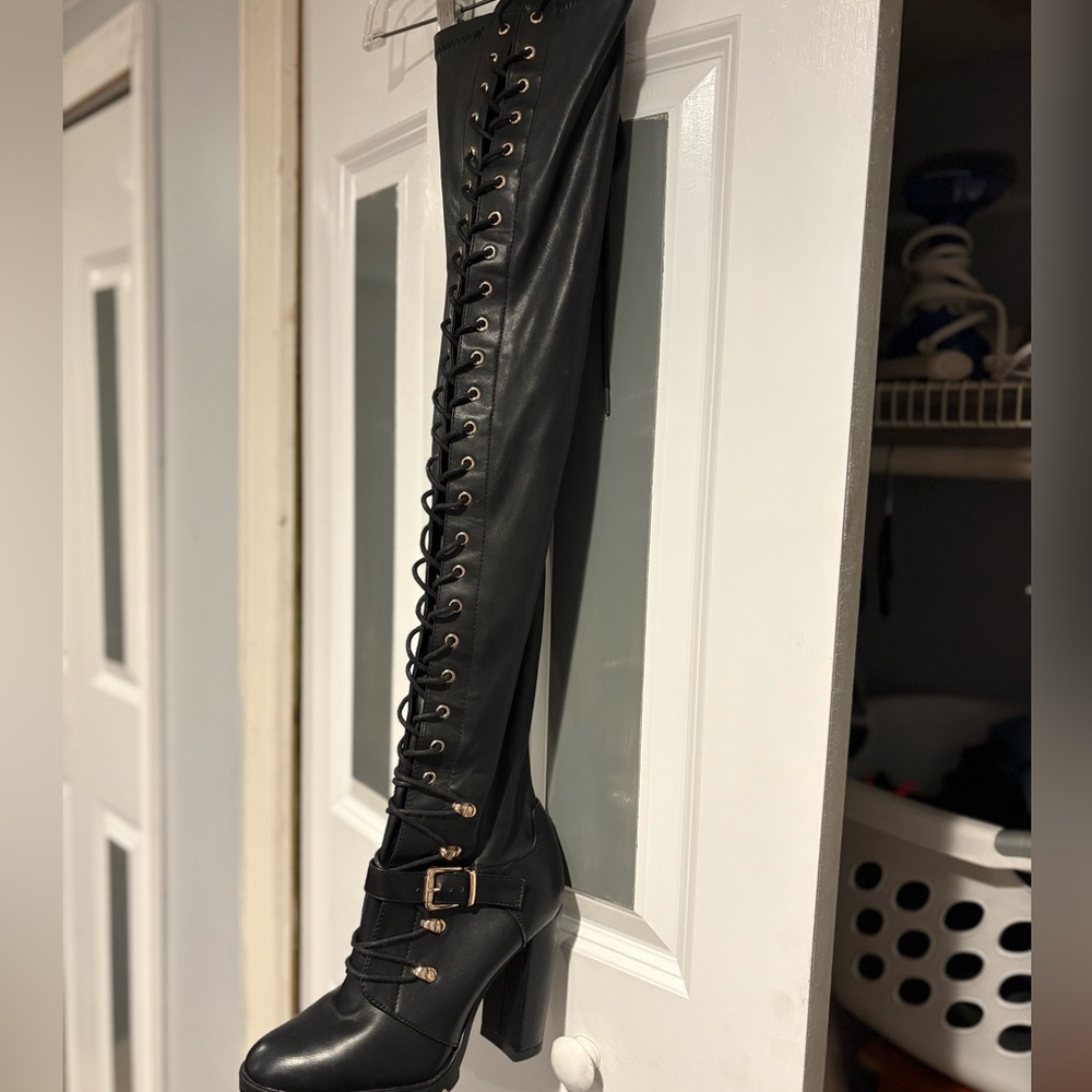 Black Over-the-Knee Lace-Up Boots